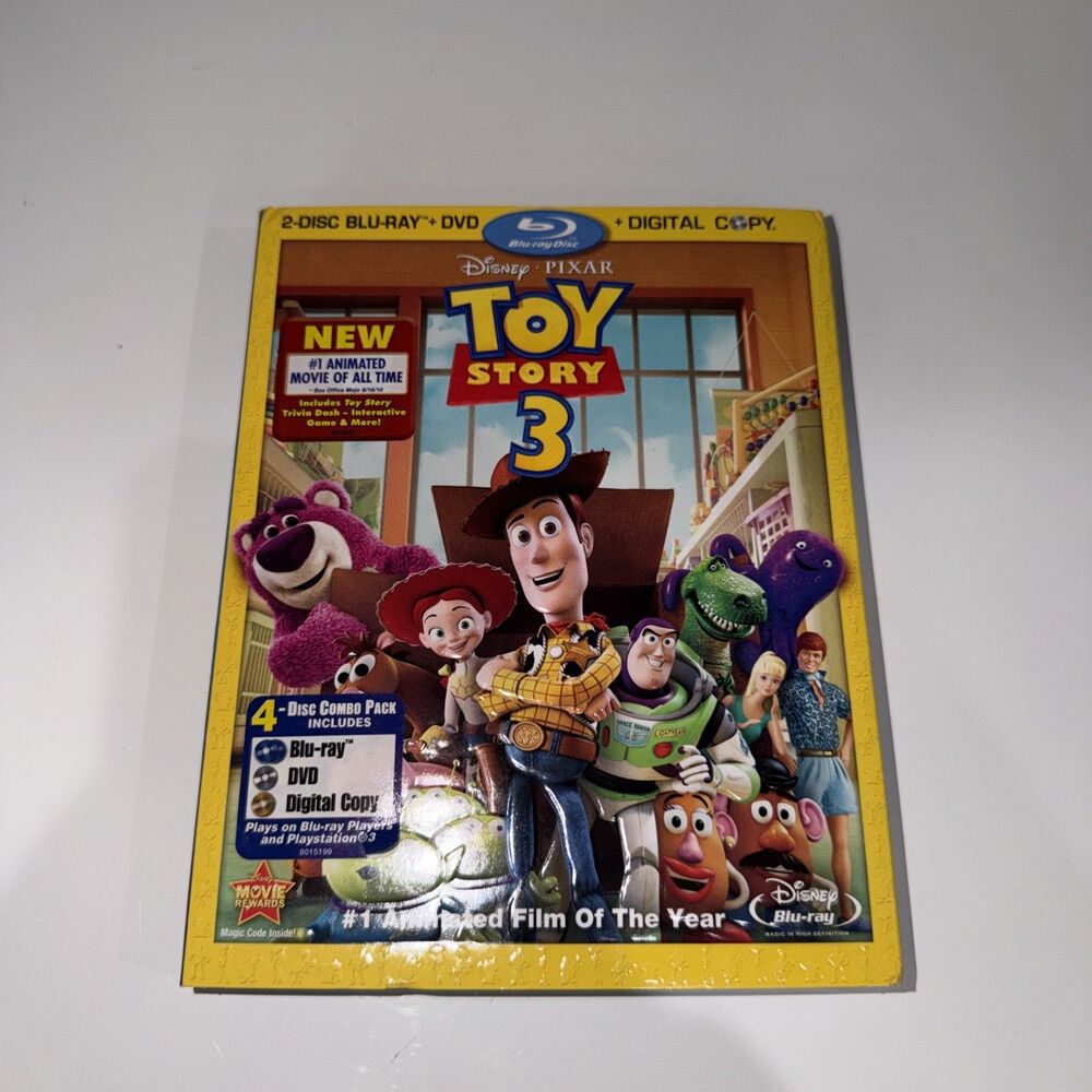 Toy Story 3 Blu-Ray + DVD 4-Disc Set 2010 Disney Pixar Animated Family Movie VG+